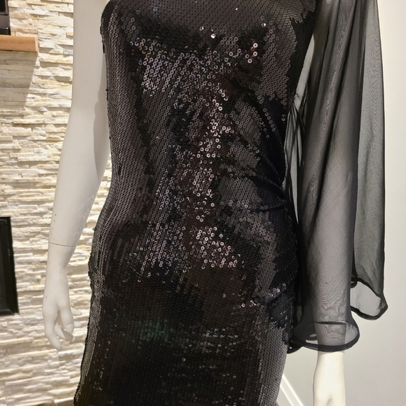 Bebe Sequin One Shoulder Party Dress. - Picture 2 of 10